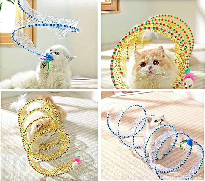 Cat Tunnel for Indoor Cats Folded Cat Tunnel Spring S-Shape Pet Entertainment Toy for Puppy, Kitty, Kitten, Rabbit (1Pack Yellow)