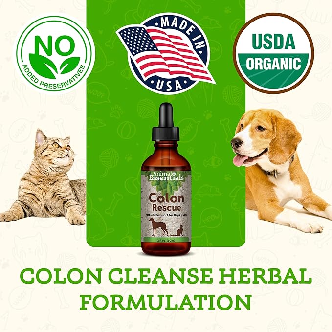 Animal Essentials Colon Rescue for Dogs & Cats - Herbal Laxative, Constipation Relief, Stool Softener with Slippery Elm, Marshmallow Root - 2 Fl Oz