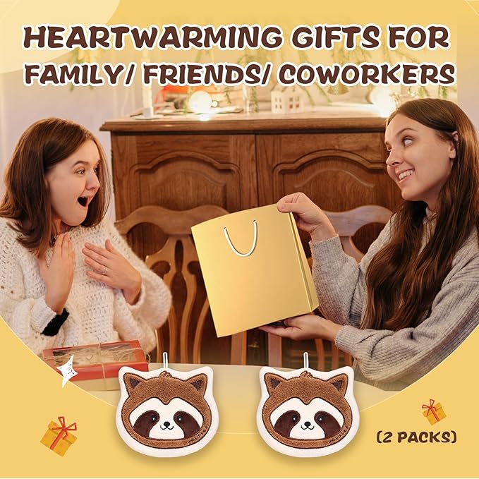 2 Pack Raccoon Hand Towels Set for Bathroom: Gifts for Her Cat Lovers Cute Cat Raccoon Pattern Kitchen Towels Drying Your Hands Pads - Women Mom Wife Sister Friend Coworker Gifts