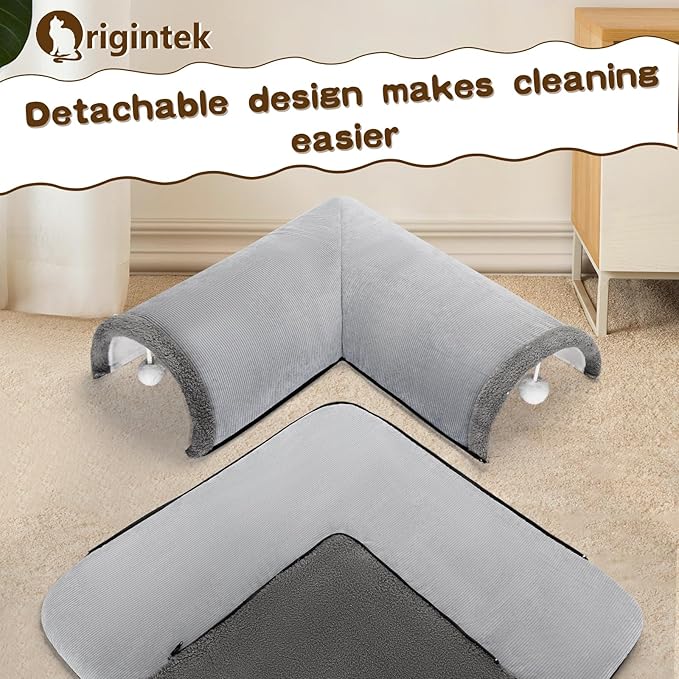 Cat Tunnel Bed for Indoor Cats, 2in1 Cat Bed and Tunnel Cat Toys,27.55IN Large Size Cat Carpet Tunnel Suitable for All Seasons, Detachable, Washable for Cats and Small Pets&Grey