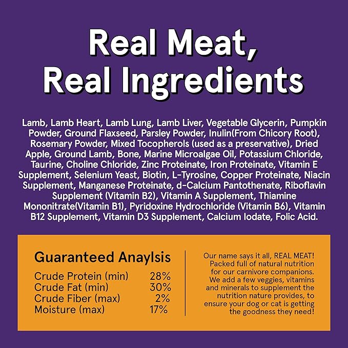 Real Meat Air Dried Cat Food & Dog Food w/ Real Lamb - 3.5lbs of USA-Crafted Grain-Free Dry Dog & Cat Food Sourced from Hormone-Free, Free-Range, Grass-Fed Lamb - All Natural, High Protein Pet Food