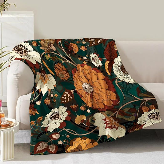 Boho Colorful Floral Blanket Gifts for Women Girls Mom Wife Birthday Christmas Valentine Present Bohemian Flower Theme Rustic Decor Bedroom Living Room Couch Sofa Kids Adult Soft Flannel Throw 60"x50"