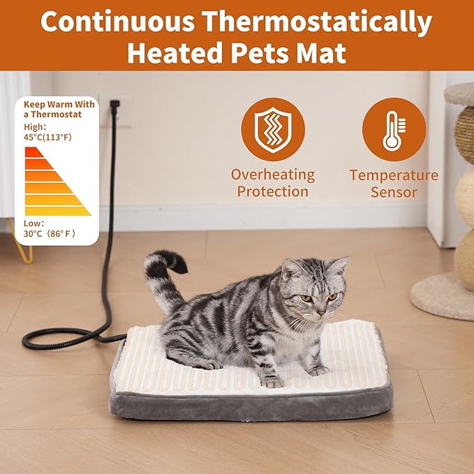 Heated Cat Bed for Cats, Cat Heating Cat for Outdoor or Indoor, Orthopedic Foam Heated Cat Bed for, Waterproof Cat Heating Cat,Auto Temperature Control,(White, 20 * 16 * 1.5 inch)