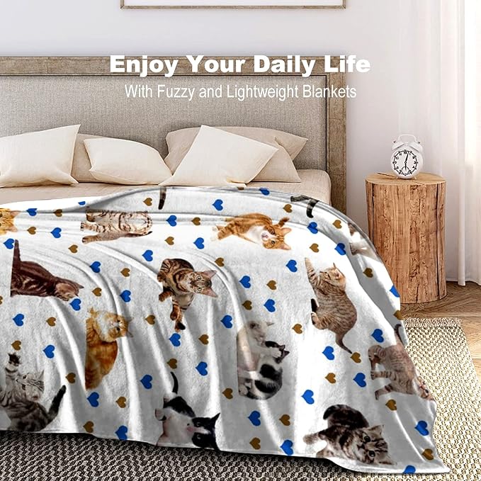 Cute Cat Blanket Soft Cozy Flannel Cat Throw Blankets Kids Adults for Bedding Bedroom Living Rooms Sofa Full Season Gifts 80"x60"