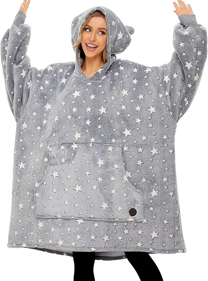 THREE POODLE Wearable Blanket Hoodie, Glow in The Dark Sherpa Hoodie, Oversized Hooded Blanket Sweatshirt for Adults Women Men Kids, Extremely Cozy, Warm, Soft, and Fuzzy