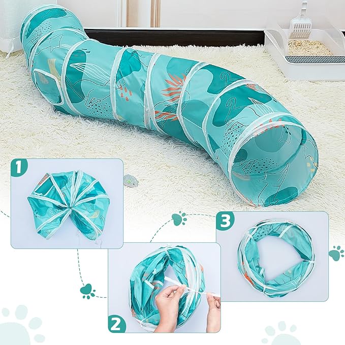 Glittme Cat Tunnel, Cat Tunnels for Indoor Cats, S-Shape Peekaboo Cat Cave with Cat Toys, Foldable Cat Tubes and Tunnels for Cats, Rabbit, Puppy, Guinea Pig