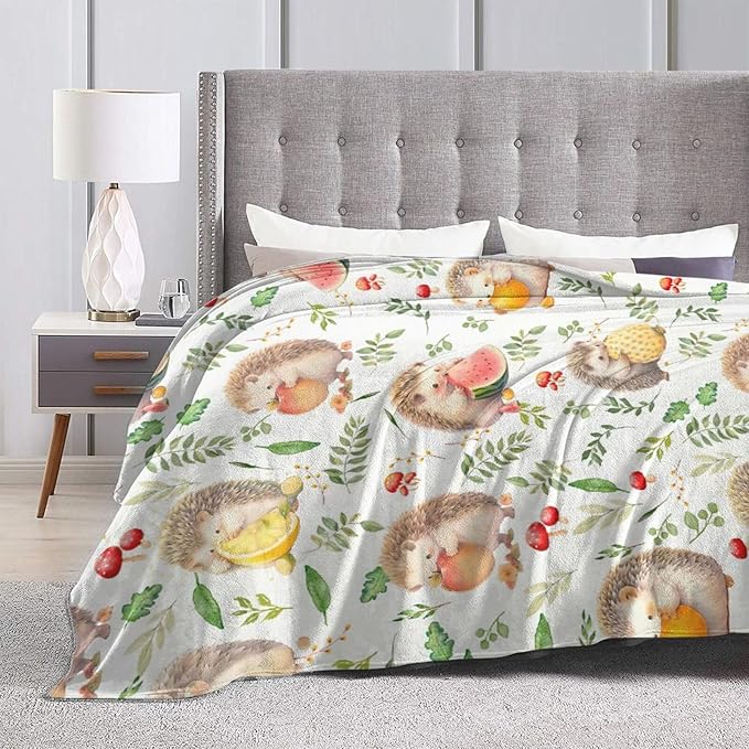 Funny Hedgehog Throw Blanket - Cute Decor Merch, Cozy Print Flannel Fleece, Soft Plush Fuzzy Warm Lightweight Bedding Gifts for Women Men Girls Kids 50"X40"