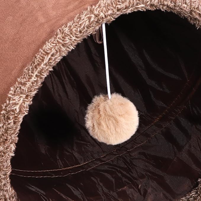 ZENFUN 51"x 12" Collasiple Cat Play Tunnel, Cat Tubes and Tunnels, Cat Foldable Hide and Seek Tunnel Toy, Brown Suede Pet Tube Toy for Rabbits, Ferrets, Puppy, Diameter 12 Inch