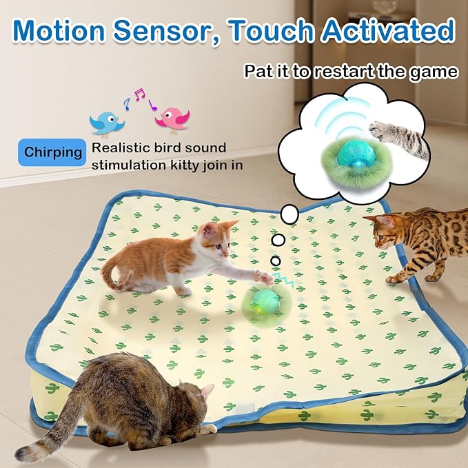 Interactive Cat Toys for Indoor Cats,Automatic Moving Cat Ball in Pouch,Chirping Stimulation,Hide-n-Seek Chase Exercise Game,Motion Activate,Rechargeable Kitten Toys