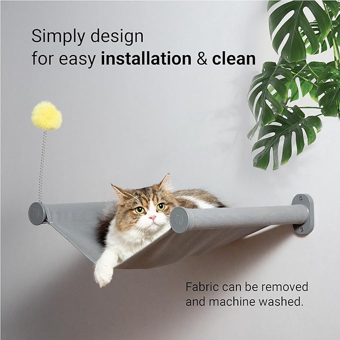 SVD.PET Wall Mounted Cat Hammock with Cat Toy, Easy-to-insall Cat Wall Shelf with Soft Pad on This Premium Kitty Furniture, Modern Design. Easily Supports up to 40 lbs (Easy-Install, Dark Grey)
