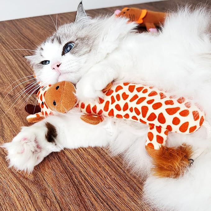 Catnip Silvervine Matatabi Pillow for Cats & Kittens,Cat Kicker Toy,Crinkle Sound Toy,Large Size Cat Pillow Soothing Plush Cat Toy (Giraffe).