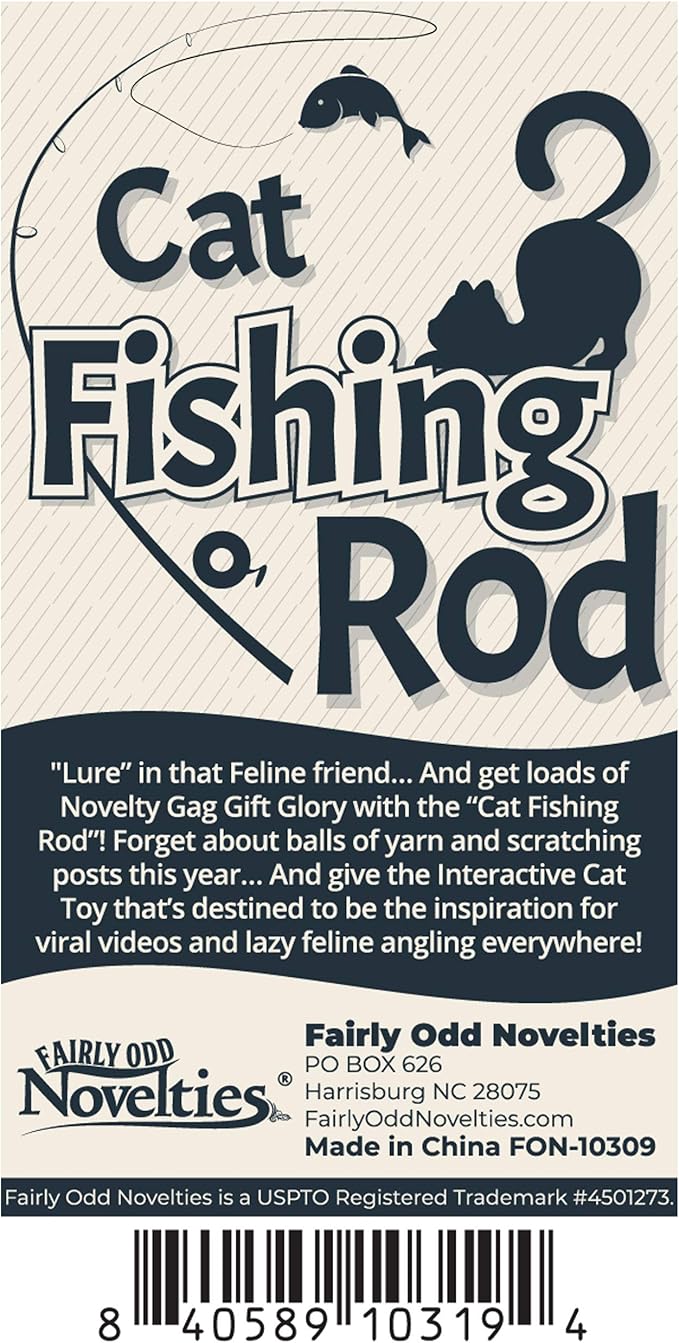 Fairly Odd Novelties Cat Fishing Pole Toy - Funny Interactive Fish Toy for Cats, Kittens, and Small Pets. Giftable Cat Fishing Rod Novelty Gifts, Item, FON-10309, Multi-Colored, 1 Count (Pack of 1)