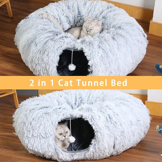 Cat Tunnel Bed Under Christmas Tree, Cat Tunnels for Indoor Cats, Collapsible Cat Donut Tunnel Cave for Medium & Large Cat, Ring Round Circular Cat Tunnel, Multiple Shape Combinations(O-S-X), Gray
