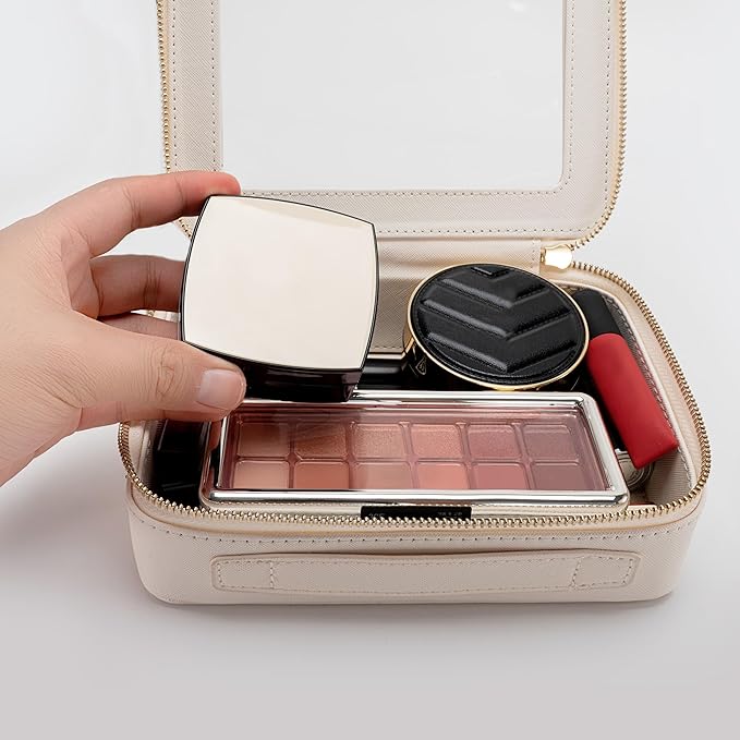 Aveniee Clear Makeup Bag Organizer, Travel Cosmetic Case Skincare Toiletry Bag for Women, Portable Make Up Pouch Car Organizer Bag with Zippers for Essentials(White)