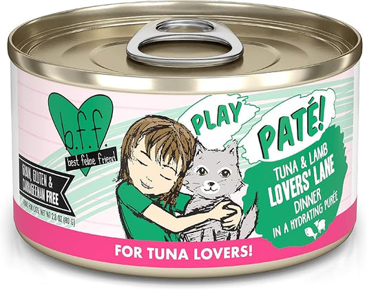 B.F.F. PLAY - Best Feline Friend Paté Lovers, Aw Yeah!, Tuna & Lamb Lovers' Lane with Tuna & Lamb, 2.8oz Can (Pack of 12)