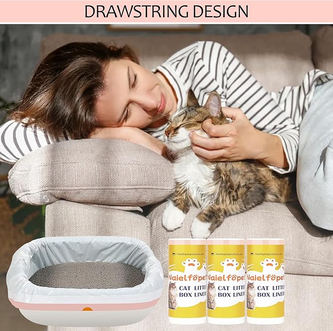30 Count Litter Box Liners Jumbo 36" x 18", Durable Thicken Drawstring Cat Litter Bags, Extra Large Disposable Kitty Litter Box Bag, Pet Waste Litter Box Tidy