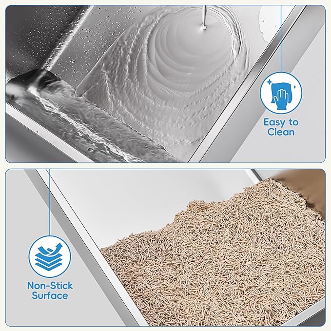 2 Pack Stainless Steel Cat Litter Box with Lid, XL Extra Large Metal Kitty Litter Box for Big Cats, 24" L x 16" W x 12" H, Enclosed Litter Box High Sided, Non-Sticky, Include Litter Scoop