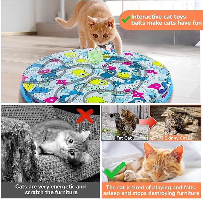 Interactive Cat Toys Ball Fast Rolling in Pouch, Automatic Motion Activated Moving Ball Hide and Seek Game Exercise Kicker Pet Cat Toys for Bored Indoor Kittens Adult Cat