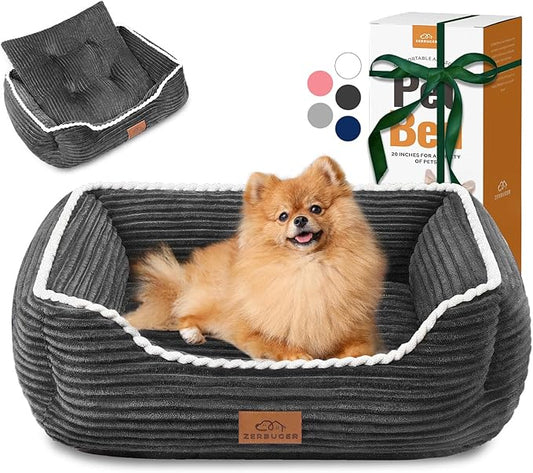 Rectangle Cat Dog Bed for Large Medium Small Pets Indoor Outdoor Machine Washable Sleeping Sofa Non-Slip Bottom Soft Puppy Bed Durable Orthopedic Calming Pet Cuddler (Medium, Dark Grey)