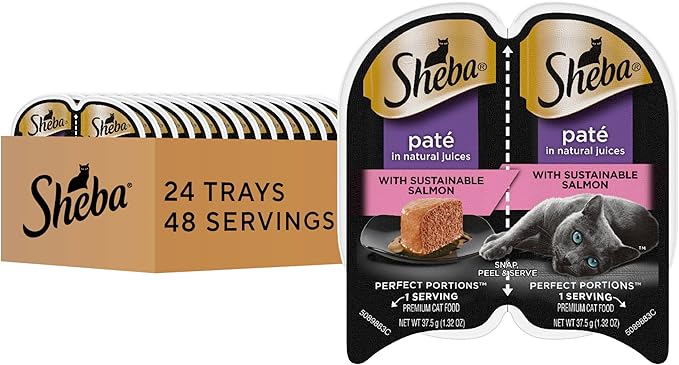 Sheba Perfect Portions Wet Cat Food Pate With Sustainable Salmon, 2.6 oz. Twin-Pack Trays (24 Count, 48 Servings)