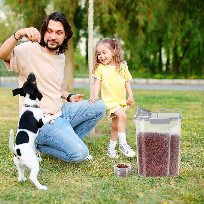 Dog and Cat Food Storage Container with Upgraded Large Nozzle BPA-free, 4 Snap Seals Plastic Pet Food Storage Container with Handles are Easy to Clean and Carry-5-7LBS