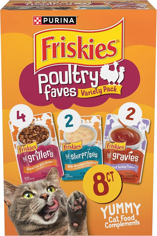 Purina Friskies Poultry Faves Lickable Gravy Cat Food Topper Variety Pack - 8 ct. Box