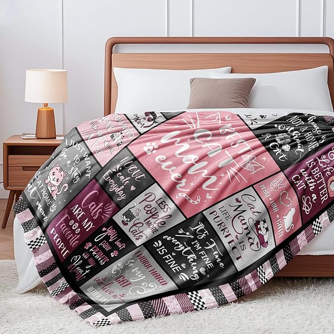Cat Mom Blanket Gifts for Cat Lover Soft Flannel Throw Blanket Cats Gifts for Women Cats Themed for Decer Couch Bedding 60"x50"