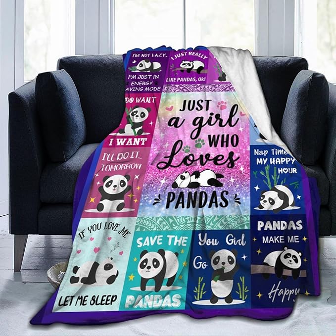 Panda Blanket Gifts for Girls Women Panda Gifts for Pandas Lovers Soft Cozy Flannel Throw Blanket for Kids Adults 50"X40"