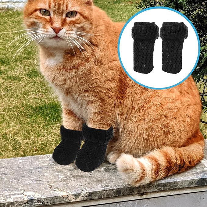 Ipetboom Cat Claw Covers-4pcs Cat Nail Caps Cat Nail Covers Caps Shoes Cats Socks Cat Booties to Prevent Scratching Cat Paw Protector Pet Grooming Booties for Bathing Shaving Checking