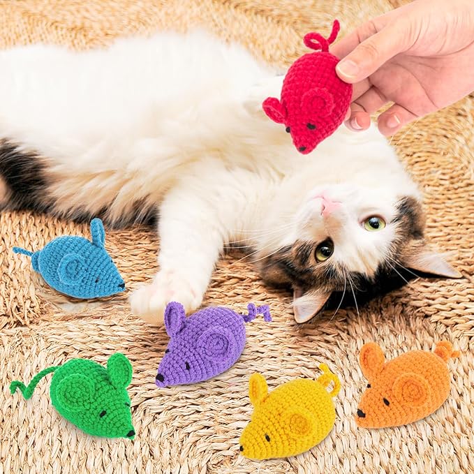 Retro Shaw Catnip Toys Mice,Cat Nip Toys for Indoor Cats Kitten,6 Pack Cat Toys Mouse Woolen Yarn Crochet Animals Toys,Cat Teeth Cleaning Toy Cat Kicker Toys