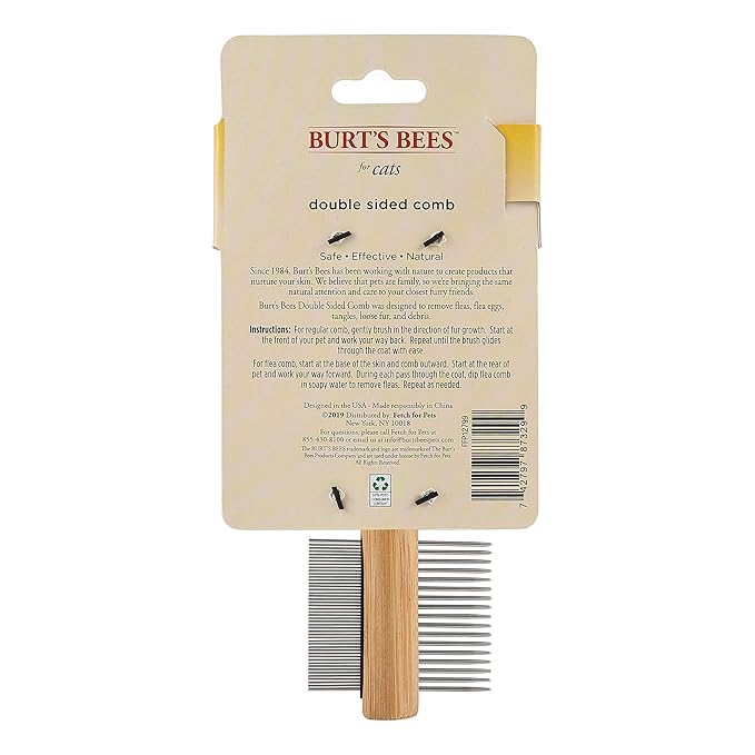 BURT'S BEES FOR PETS Cat Comb, 2-in-1 Double Sided, Removes Fleas, Tangles and Matted Fur, Regular Cat Comb, Ideal for Daily Grooming