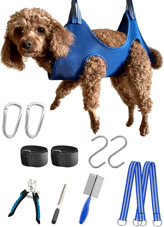 Dog Grooming Hammock Harness for Extra Small Dog, XS Pet Grooming Hammock Dog Nail Hammock with Nail Clippers/Trimmer, Dog/Cat Grooming Sling Holder for Nail Trimming/Clipping