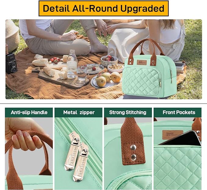 Buringer HOMESPON Lunch Bag for Woman Man Adults with Front Pocket Insulated Lunch Tote Lunch Box Container for Work Picnic or Travel（Green）