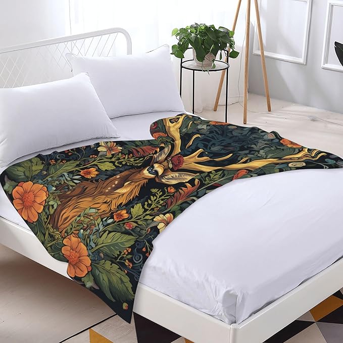 Deer Soft Throw Blanket Flannel Fleece Blankets Warm Cozy Lightweight Fuzzy Blanket for Bed Sofa Couch Home Decor 60"X50"