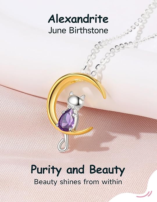 Birthstone Necklace for Women Girls, Cat Necklaces 925 Sterling Silver Teardrop Pendant 18K Gold-Plated Birthstone Jewelry Gifts for Birthday Easter