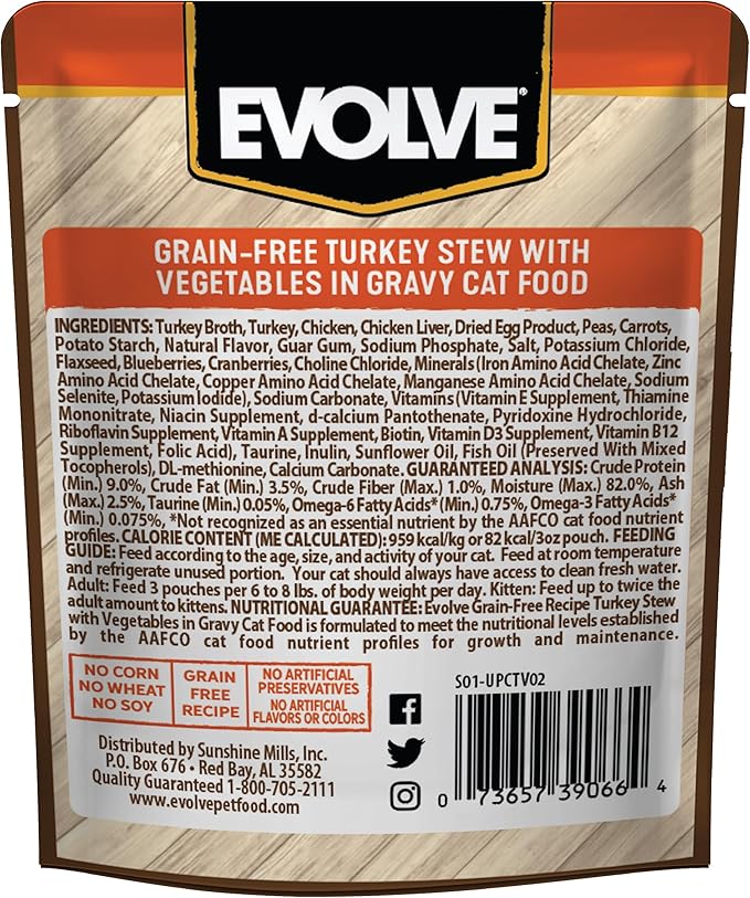 Evolve Grain Free Turkey Stew with Veggies in Gravy Wet Cat Food | 3 oz - 24 pk