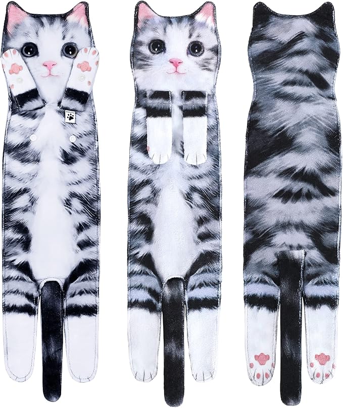Cat Funny Hand Towels for Bathroom Kitchen- Cute Decorative Kitten Decor Hanging Face Towels- Unique Housewarming Valentines Mothers Birthday Gifts for Women Mom Cat Lovers