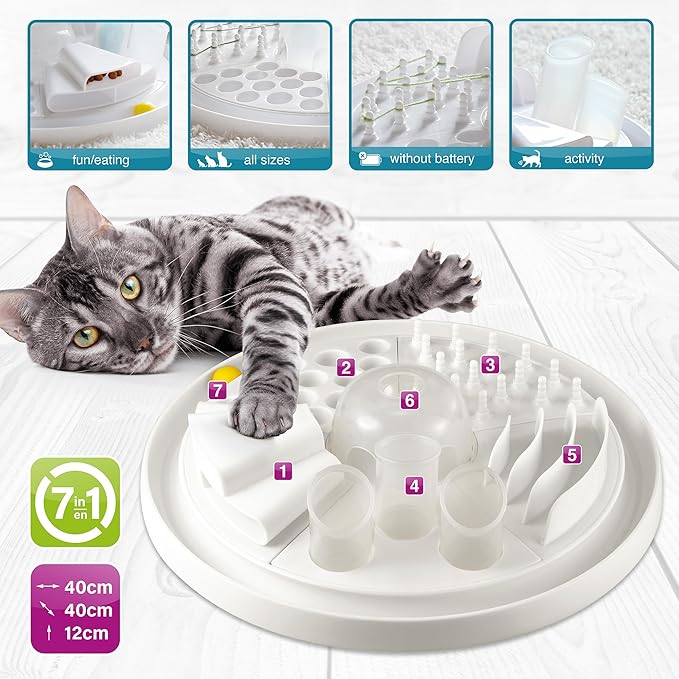 Cat-Center - 7-in-1 Pet Activity Center, Cat Toy Game, Educate & Entertain Your Pet, Durable & Dishwasher Safe, Multi Play Toy