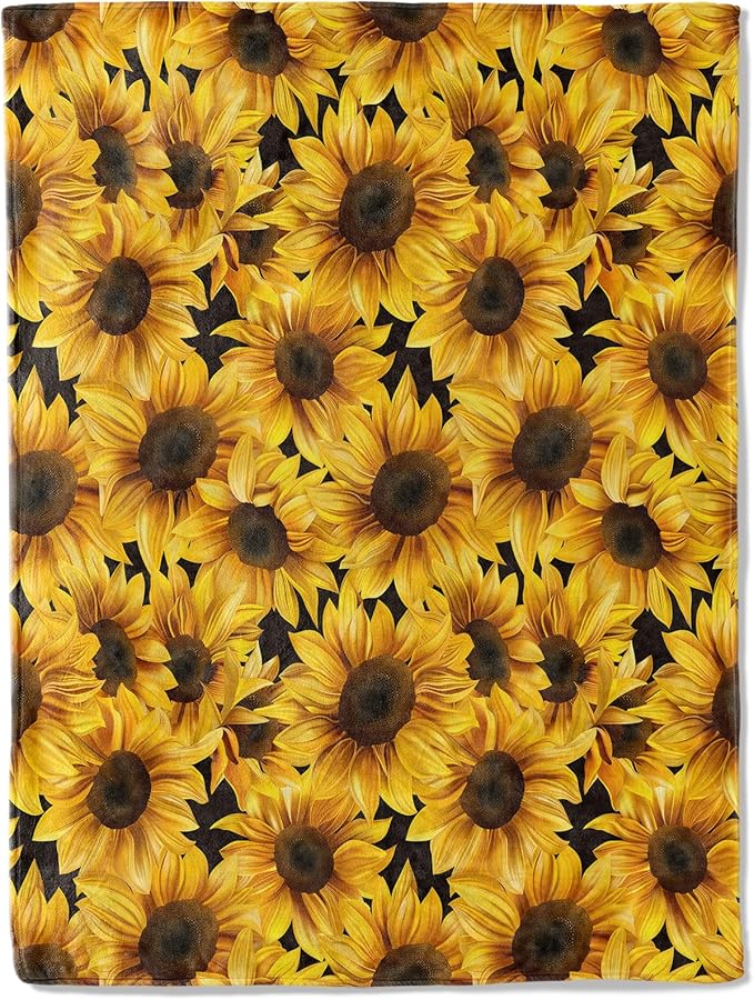 Sunflower Blanket Plush Flannel Throw Blanket - Ultra Soft & Warm, Comfy & Lightweight - Perfect for Couch, Travel, Bedroom, Bed, Living Room - Cozy, Fuzzy Gift 50in×60in