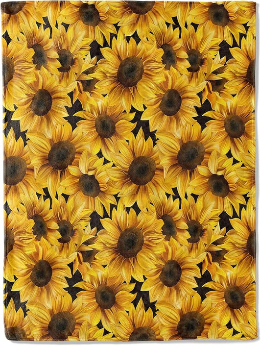 Sunflower Blanket Plush Flannel Throw Blanket - Ultra Soft & Warm, Comfy & Lightweight - Perfect for Couch, Travel, Bedroom, Bed, Living Room - Cozy, Fuzzy Gift 50in×60in