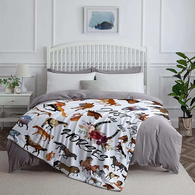 Horse Blanket,Horse Gifts for Girls Women, Just A Girl Who Loves Horses Blanket, Horse Lovers Birthday Gifts Decor Throw Blanket 50" x 40"