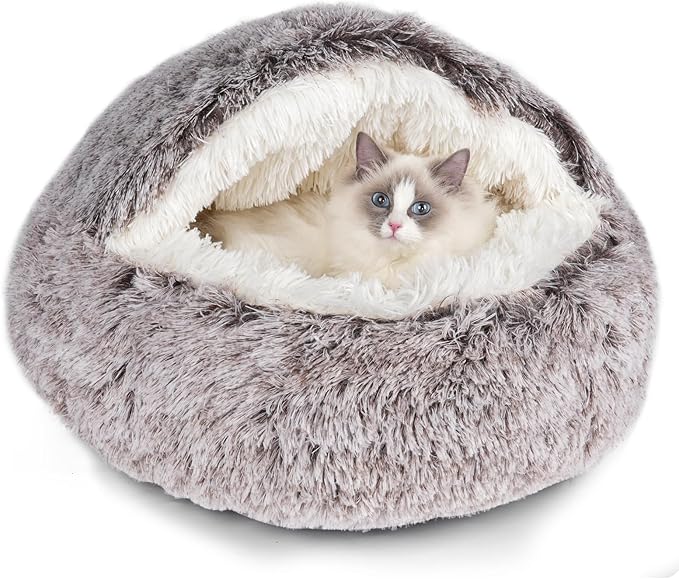 Cat Beds & Dog Bed with Cover Cave, Dog Beds for Small Dogs, Round Soft Plush Donut Calming Pet Bed for Indoor Cats or Small Dog, Washable Puppy Bed with Non-Slip Bottom-20inch