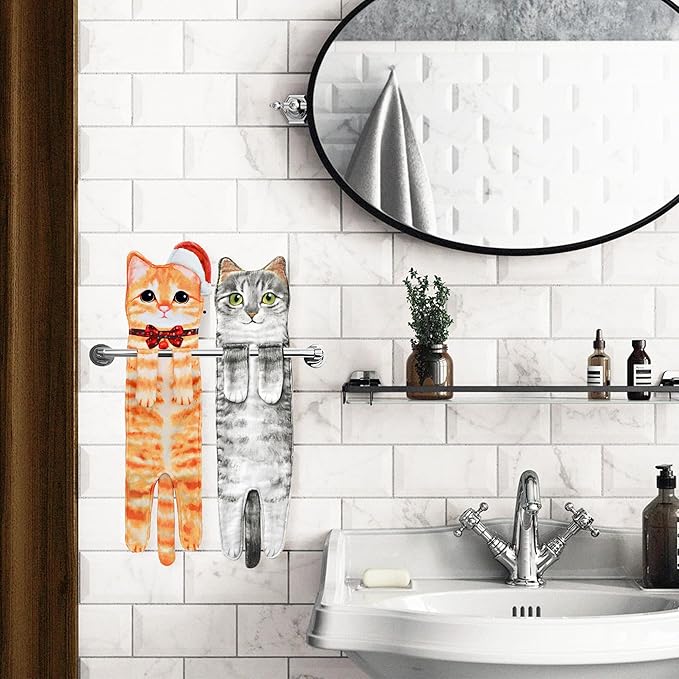Funny Hand Towels - Cute Hanging Face Towels for Bathroom Kitchen - Cat Lovers'Gifts for Mothers Day Valentines Day Birthdays