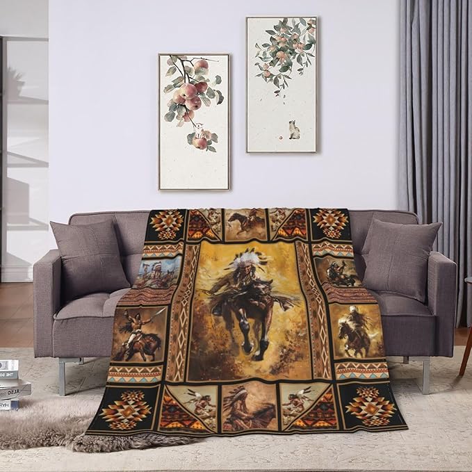 Native Americans Indian Blanket for Woman Indian Throw Blanket Indian Chief Decor Stuff Merch Cozy Fleece Fuzzy Warm Soft Lightweight Plush Bedding Native American Gifts for Girls Men Couh 50"X40"