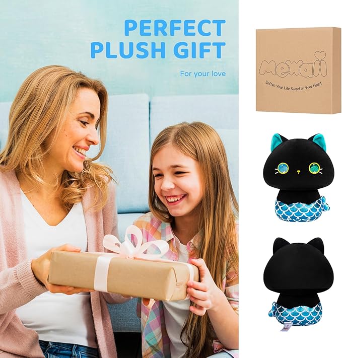 Squishy Cloud-Like Softness, Trending Kawaii Mermaid Cat Mushroom Plush Pillow, A Must-Have Collectible for Young Adults, Perfect for Kids, Toddlers Girls, Stuffed Animal Decor (8")