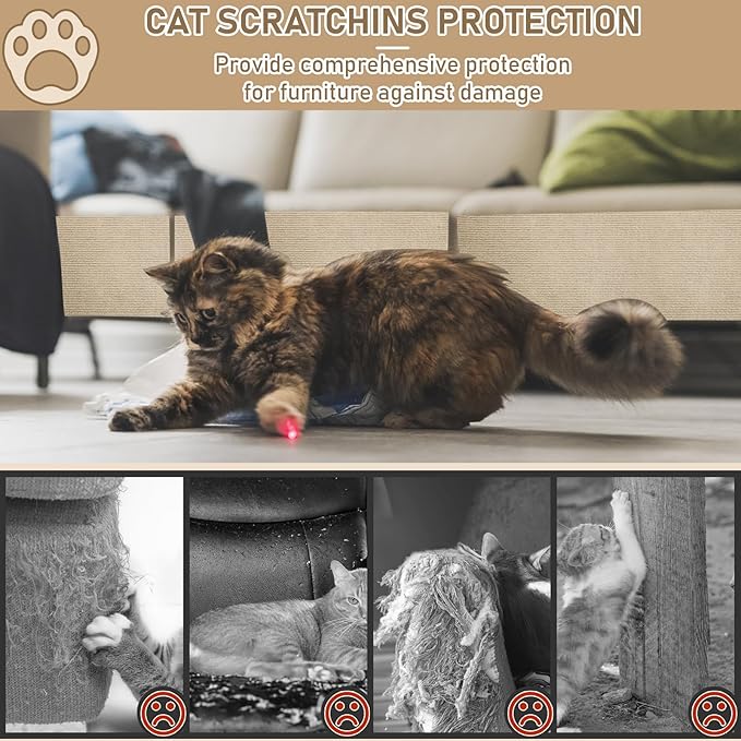 Cat Scratching Climbing Carpet Mat, Self-Adhesive Trimmable Anti Cat Scratcher Couch Furniture Protector from Cat Claws, Cat Post Covered Pad Replacement for DIY Cat Tree (Khaki, 15.8" x 40")