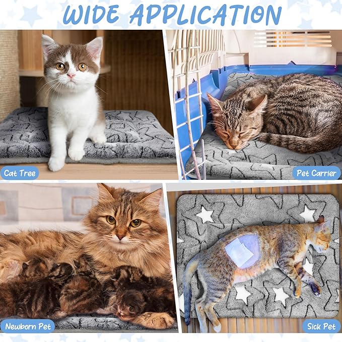 2 Pack Self Warming Cat Mat Self Heating Cat Pad Cat Bed Reversible Machine Washable Reflects Body Heat Warm Thermal Pet Pad Crate Blanket for Feral and Indoor Cat(Double Star,22'' X 18'')