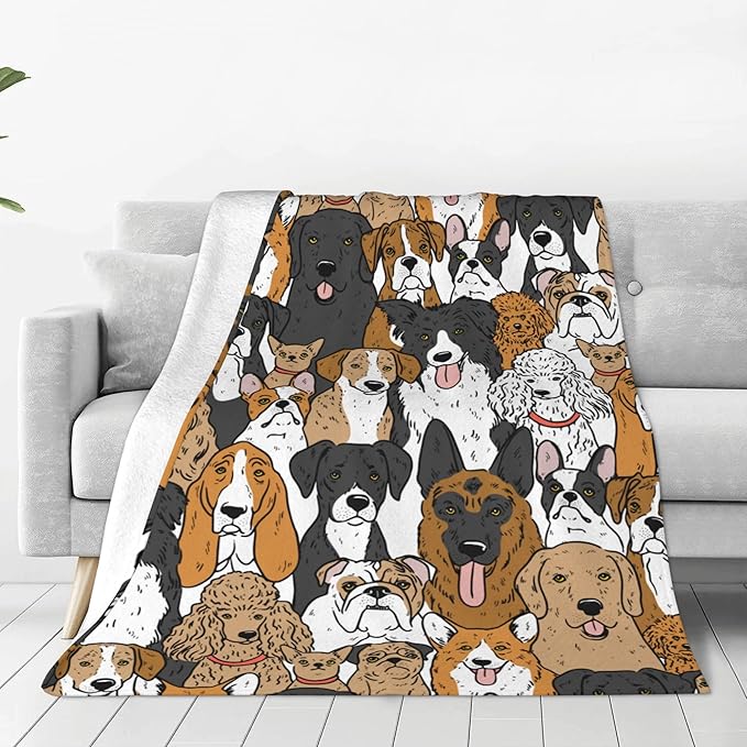 Cute Kids Dogs Puppies Print Blanket Throw 60"X50", Plush Flannel Blankets with Dogs On It, Gifts for Kids Women Dog Lovers People