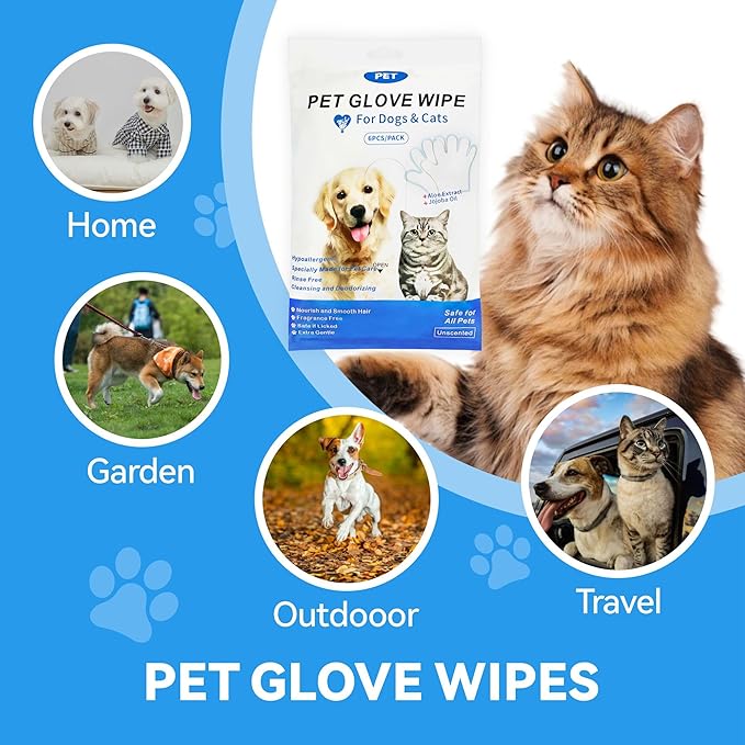 Dog Wipes Cleaning deodorizing, Extra Thick Dog Wipes, Dog Washing Gloves for Daily pet Care and Travel, 6 PCS (Blue Packing, Extra-Thick)