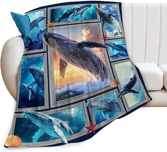 Orca Blanket Ultra Soft Cozy Killer Whale Throw Blanket Fleece Fuzzy Plush Marine Life Lovers Whales Decor Gifts for Women Girls Adults Couch Sofa 80"x60"